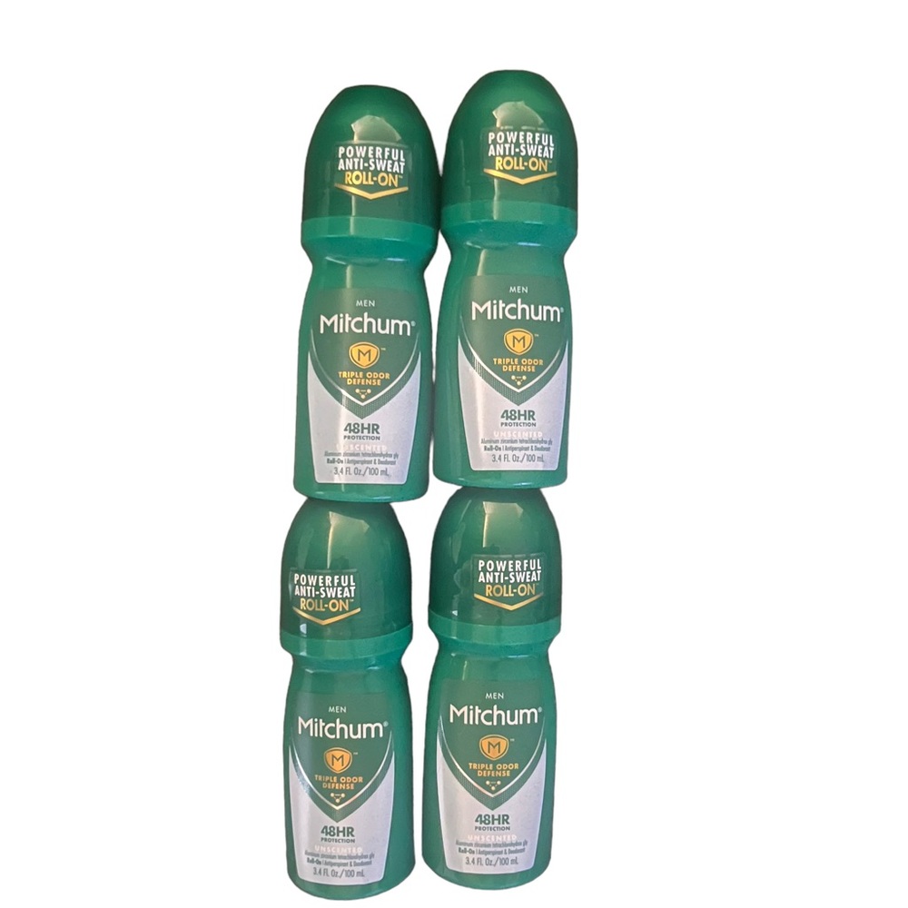 Mitchum Roll On Deodorant Antiperspirant Men Unscented 3.4oz pack of 4